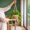 Nova bolsa de rede para vaso de flores de alta resistência transfronteiriça com corda de algodão e linho e gancho para cestos de plantas penduradas decorativos internos e externos
