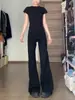 Jeans negros de corte acampanado con forro de polar para mujer, nuevo estilo otoño 2026, de cintura alta, adelgazantes, no ajustados, para figuras petite