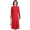 Vestido midi de manga comprida bordado de outono e primavera da mamãe, moda para mulheres de meia-idade e idosas, vestido para banquete de casamento, saia cheongsam