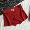 Roupa íntima masculina vermelha do zodíaco de Ano Novo, para casamento e eventos felizes, shorts masculinos de algodão puro de quatro pontas, cintura média, macios e xadrez, com elasticidade
