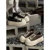Otoño 2026 Nuevo Estilo Zapatos Casuales de Lona con Cordones de Cuero Genuino Suela de Plataforma Suela Gruesa Aumentadores de Altura Zapatos Blancos para Mujer