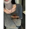 Baishiwang caiu no forro macio ~ suéter feminino de lã macia e glutinosa com gola quadrada, outono e inverno, curto e emagrecedor