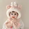 Chapéu de Inverno Desenho Animado Infantil Estilo Coreano Fofo Chapéu com Proteção para Orelhas de Bebê para Meninos e Meninas Cachecol Chapéu Tudo-em-Um para Crianças Pequenas e Médias