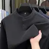 Camiseta base de terciopelo alemán de doble cara para hombre, de manga larga, cálida para otoño e invierno, estilo de botones de presión, camiseta, cuello alto, top de color, sudadera, camiseta