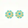 Brincos de Tarraxa com Textura Turquesa Design de Nicho Retrô Francês Brincos Redondos Azuis Vintage Vazados Tridimensionais Ornamentos de Orelha