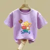 2425# Ropa Infantil Niñas Camiseta de Algodón Puro Manga Corta Verano Niños Medianos y Mayores Niñas Bebé Tendencia Flor Tridimensional Top de Media Manga