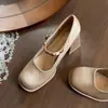 Zapatos Mary Jane Cuadrados de Moda para Mujer, Estilo Nuevo, Tacón Grueso, Boca Baja, Zapatos de Tacón Alto de Moda para Mujer