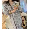 Vestido Floral de Cuello en V Estilo Francés con Mangas Abullonadas para Mujer, Diseño de Primavera, Estilo de Nicho, Manga Tres Cuartos Estilo Camisa, Corte Holgado para Figuras Pequeñas