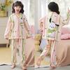 Pijamas de estilo coreano para niñas, ropa de casa de manga larga y fina con dibujos animados para niños y niñas de talla mediana y grande, para primavera y otoño, traje de verano.