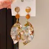 Pendientes Exagerados Estilosos de Acetato Geométrico con Manchas Estilo Maillard Hoja Plateada para Otoño e Invierno Pendientes de Nicho de Gama Alta