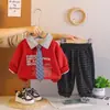 Conjunto Elegante de Primavera y Otoño para Bebé Niño 2026 Nuevo Sudadera con Corbata de Estilo Primavera Conjunto de Dos Piezas Manga Larga Venta al por Mayor