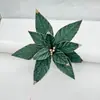 Nuevas Flores Navideñas de Gran Venta de 40 cm, Hojas Verdes con Borde Dorado, Flores Artificiales, Ramilletes Navideños, Adornos Comerciales