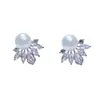 Pendientes de Plata de Alta Gama y Elegantes con Pétalos Incrustados de Cristal y Perlas, Pendientes Personalizados Transfronterizos