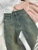 Calça Jeans Micro La Azul Retro Espessa Forrada com Fleece Feminina Inverno Novo Estilo para Meninas Plus Size Cintura Alta Elástica Modeladora Reta