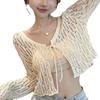Camisa de Manga Larga Calada con Protección Solar de Cangrejo de Cinco Puntas para Mujer, Nuevo Cardigan de Verano Elegante y de Moda con Tirantes, Ropa de Abrigo Estilo Ins