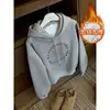 Moletom com Capuz de Caimento Relaxado para Mulheres, Outono e Inverno, Tamanho Plus, Estilo Solto de Comprimento Médio com Estampa de Letras, Blusa Pulôver Emagrecedora