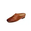 Mules Cerrados de Piel de Vaca de Primera Capa con Pliegues, Estilo Nuevo con Hebilla de Calabaza, Punta Cuadrada, Pulido de Color, Tacón Oculto, Pantuflas Casuales para Exteriores para Mujer