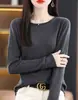 Camiseta de Capa Interior para Mujer 2025 Otoño e Invierno Nuevo Estilo Sencilla y Versátil Suéter Holgado de Cuello Redondo Delgado de Manga Larga Tejido