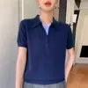Camisa tipo polo con rayas de color de negocios, cuello camisero, transpirable, corte holgado, manga corta, suministro directo al por mayor, punto casual para mujer