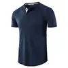 Camiseta de Manga Corta Henry Clásica Waffle de Cuello Redondo para Hombre Europea y Americana, Camiseta Básica Raglán de Exportación Transfronteriza