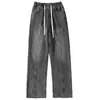 Jeans de Calle Americanos Desgastados con Cordón Cintura Elástica para Hombres Primavera y Otoño Nueva Marca de Moda Rectos Sueltos Versátiles Pantalones Largos