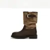 Botas de Cavaleiro Cowboy Ocidental Chunky Salto Retrô para Mulheres, Novo Estilo Outono 2026, Tira com Fivela, Aumento Interno de Altura, Botas Curtas Plissadas