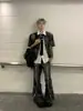 Hombrera de borde crudo mezclilla manga corta lavado mezclilla resistente traje chaqueta camisa corta estilo japonés hombre verano