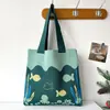 Bolsa de Lona Versátil com Tema Oceânico para Estudantes, Nova Bolsa de Ombro Fofa de Desenho Animado com Design de Polvo, Casual de Tricô Estilo Coreano