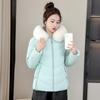 Chaqueta de Plumón para Mujer con Cuello de Piel Chaqueta Corta Ajustada para Otoño e Invierno con Cuello Grande de Lana