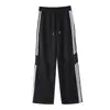 Pantalones Deportivos de Algodón Estilo Americano Transfronterizos 320g Pierna Recta Rayas Laterales de Tres Rayas Caída Suelta Pierna Ancha para Hombre