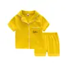Pijama Infantil Verão Fino Manga Curta Bebê Gola Lapela Botão Cardigã Roupa de Casa Verão para Meninos e Meninas Conjunto Moda