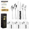 Amazon Juego de 24/48/72 Piezas Cubiertos de Acero Inoxidable Cuchillo, Tenedor y Cuchara Fiesta Familiar Cuchillo, Tenedor y Cuchara para Filete Estilo Occidental