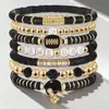 Pulsera de Rugby Transfronteriza Europea y Americana de Gran Venta Accesorios de Aleación con Goteo de Aceite Corazón de Cristal Estrella de Cinco Puntas Pulsera Elástica de Amistad