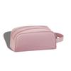 Bolsa de cosméticos sencilla y avanzada de gran capacidad con doble cremallera, práctica bolsa de almacenamiento de cuero sintético para escritorio, disponible en stock.