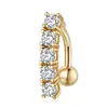 Piercing de umbigo de cobre com cinco zircônias em incrustação vertical simples, anel de umbigo com barra curva e conta redonda, joias de piercing corporal transfronteiriças da Amazon