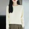 Suéter de punto cálido de algodón 100% puro para mujer, estilo coreano, cuello redondo, nuevo para otoño e invierno, corte holgado, manga larga