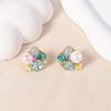 Novedad Joyería para Orejas Pendientes de Flor de Perla de Cristal Colorido para Mujeres Dulce Estilo Japonés y Coreano Pendientes con Tachuelas de Diamante Aguja de Plata 925