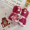 Toalla de baño de oso de fresa, conjunto de dos piezas, dibujos animados bordados, verano, funda pequeña, suave, absorbente, forro polar coral, manta pequeña
