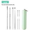 Conjunto de Colheres Espirais de Aço Inoxidável para Limpeza de Ouvido Estojo de Couro Doméstico para Limpeza de Ouvido Conjunto de 6 Peças Conjunto de Colheres para Limpeza de Ouvido Ferramenta para Remover Cera do Ouvido