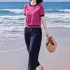 Conjunto Súper Elegante y Fresco de Top de Punto de Seda Helada de Manga Corta Adelgazante con Pantalones Harem Casuales Conjunto de Dos Piezas para Primavera 2026