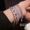 Amor de Noche de Verano~Pulsera de Flor Corazón con Zircón Morado Uruguayo, Lujosa y Sofisticada, Suave Accesorio para la Mano