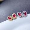 Joyería tesoro de color directo de fábrica plata 925 con incrustaciones de rubí rojo natural rojo paloma aretes clásicos redondos con taladro