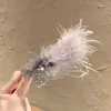 Pasador de Plumas Estilo Bosque para Mujer, Pinza Lateral de Cristal con Perlas Súper de Hada, Accesorio de Cabello Esponjoso, Pinza de Pato, Pasador, Accesorio Atmosférico