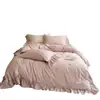 Juego de Cuatro Piezas de Algodón y Lino con Volantes Corazón Francés Clase A Estilo Ins Coreano Disponible en las Cuatro Estaciones Transpirable Ropa de Cama para Habitación Femenina
