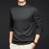 Suéter de punto para hombre de otoño, nuevo, color liso, cuello medio alto, base de camisa, mezcla de lana de oveja y seda, transfronterizo