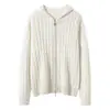 Novo Cardigan de Lã Cashmere 35 com Capuz, Zíper e Tranças Espessas para Outono/Inverno 2026, Suéter Casaco Fashion