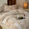 Juego de Cuatro Piezas Engrosado Cálido de Vellón de Leche de Invierno Jacquard de Lujo Ligero Coral Vellón Franela Funda Nórdica Sábana Bajera Ropa de Cama