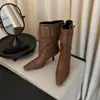 Botas femininas com franjas, versáteis e estilosas, novas botas da moda para outono e inverno, com saltos finos, botas de salto fino retrô de salto médio empilhado na panturrilha