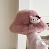 Nuevo sombrero de peluche con orejas de oso fresa transfronterizo, lindo suéter suave para niña, gorro peludo, nuevo gorro de punto con pasador