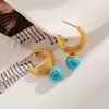 Aretes de Acero Inoxidable y Titanio con Turquesa Azul, No se Desvanecen, Pulidos, Chapados al Vacío en Oro de 18K, Estilo para Mujer